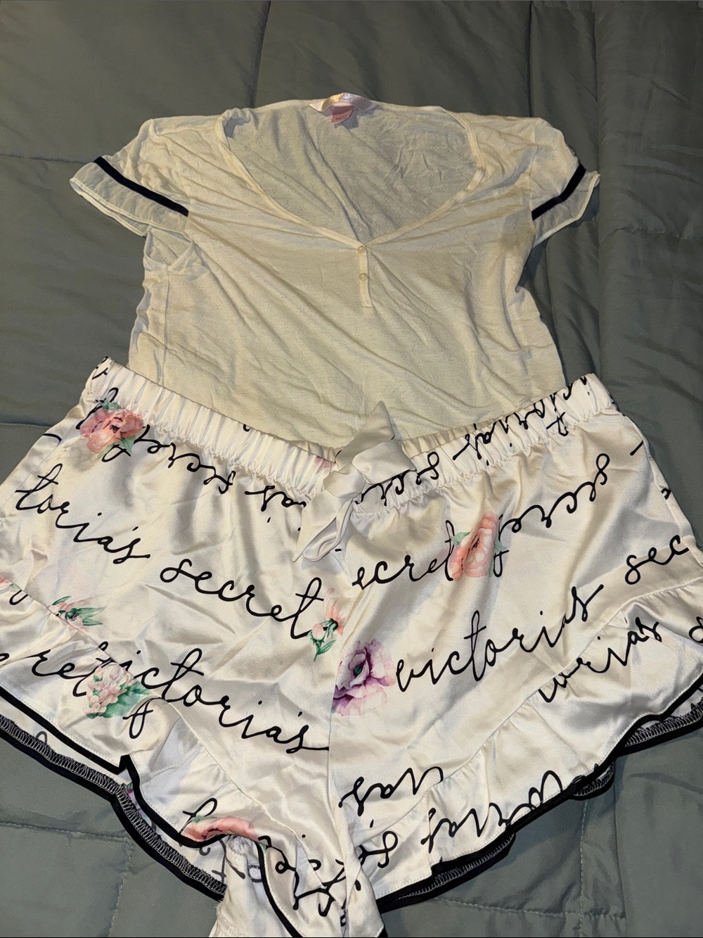 Victoria's Secret Satin Mini Shorts with Script Floral Print in l/xl.